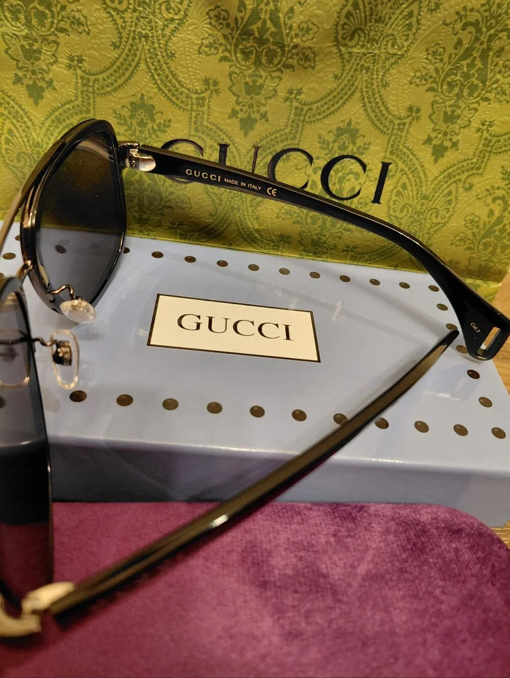 Gucci GG0448S 58mm Aviator Gun Framed Pilot Dark Sunglasses Size 58mm-16mm-145mm